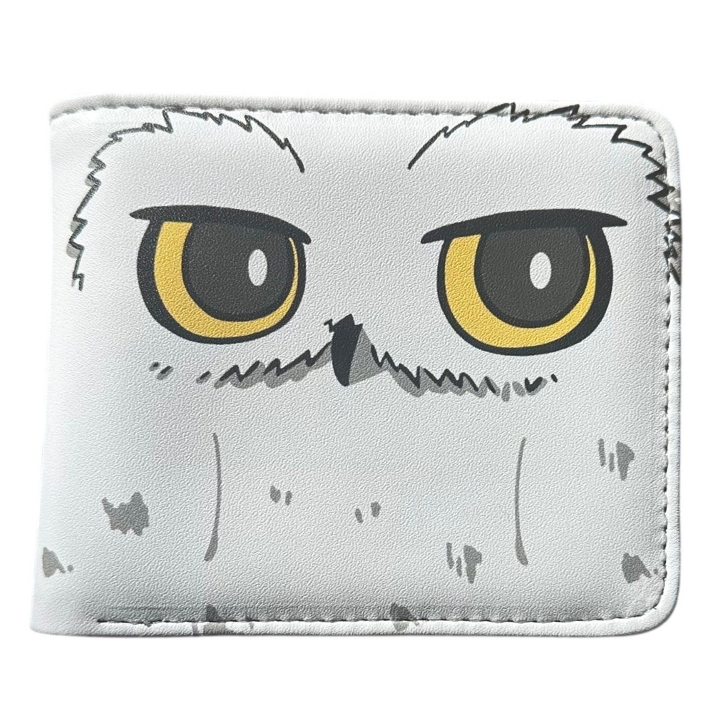 Harry Potter Hedwig Owl Bifold Wallet ID Window Zipper Pocket White Faux Leather